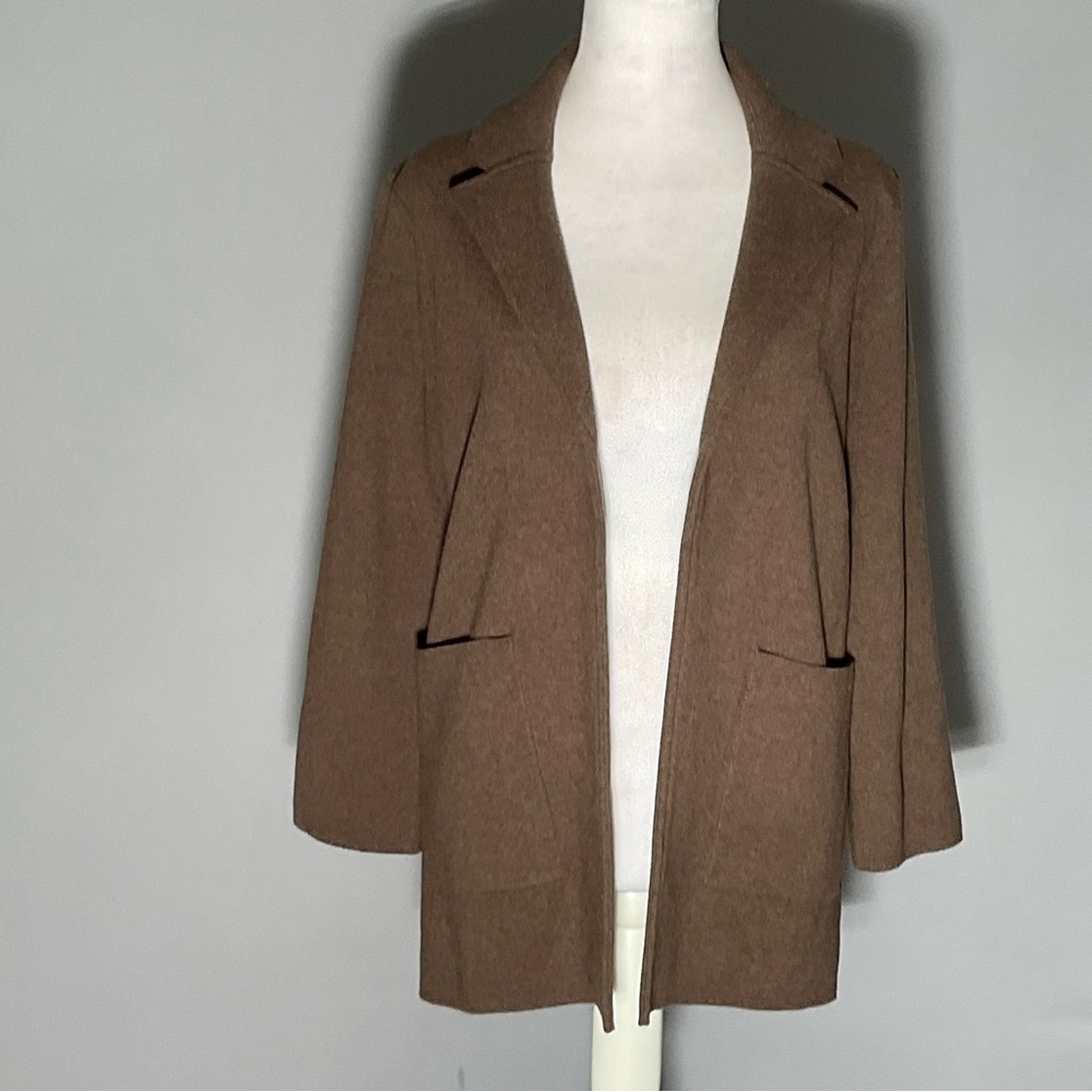 Quince Organic Cottin Knit Blazer Cardigan XS Brown Minimalist Capsule Wardrobe - Picture 12 of 16